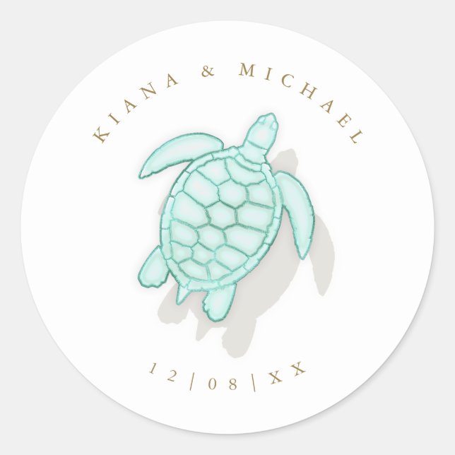 Sticker Rond Mousse de mer Tortue de mariage ID837 (Devant)