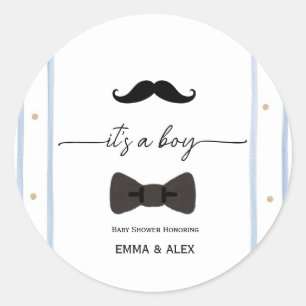 Sticker Rond Moustache c'est un garçon baby shower