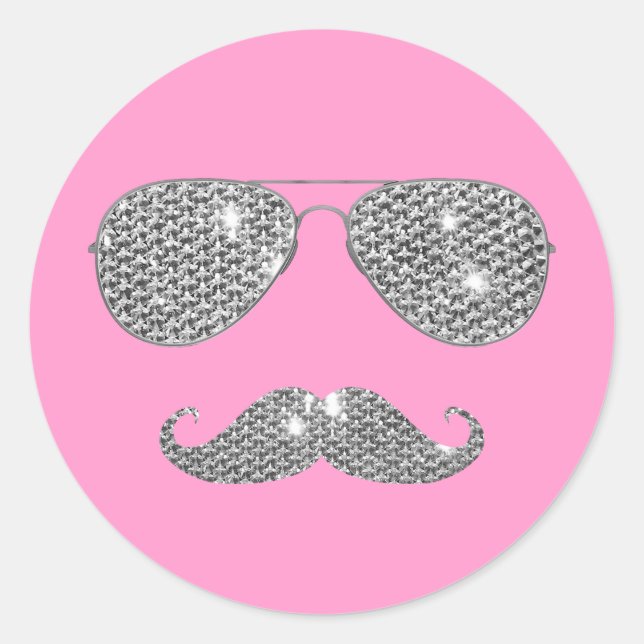 Sticker Rond Moustache Diamant Drôle Avec Lunettes (Devant)