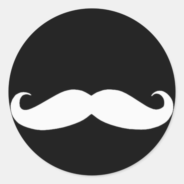 Sticker Rond Moustache en noir ou blanc (Devant)