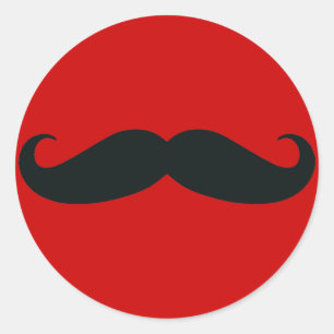 Sticker Rond Moustache noire avec Arrière - plan rouge