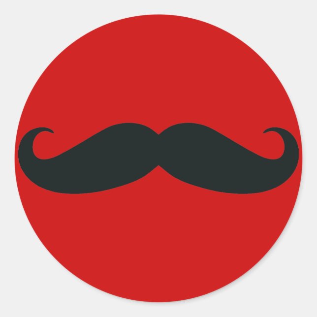 Sticker Rond Moustache noire avec Arrière - plan rouge (Devant)