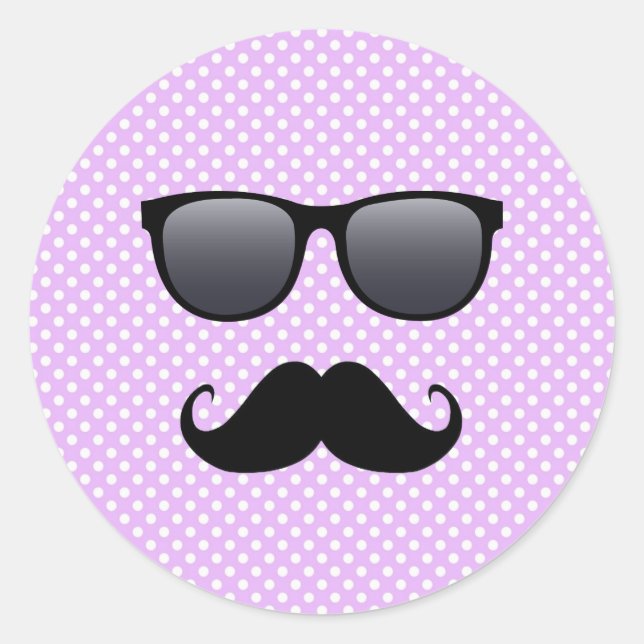 Sticker Rond Moustache Noire Drôle Et Lunettes (Devant)