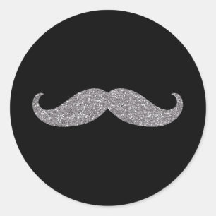 Sticker Rond Moustache noire en argent