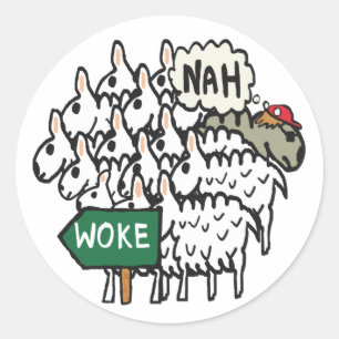 Sticker Rond Mouton anti-Woke drôle