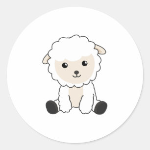 Sticker Rond Mouton Doux Mouton Laine Drôle Animaux Bébé Agneau