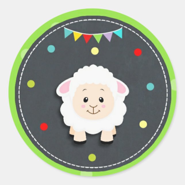 Sticker Rond Mouton ferme Barnyard animal Baby shower d'anniver (Devant)
