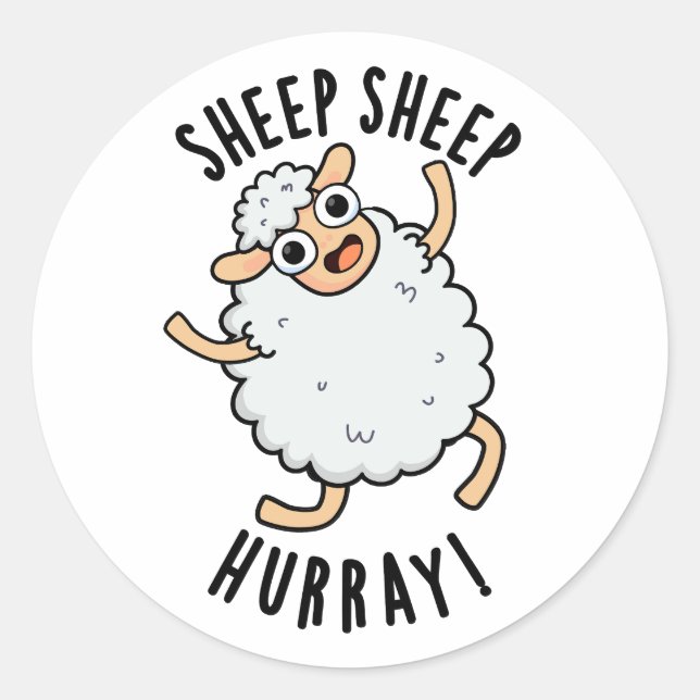 Sticker Rond Mouton Mouton Hurray Amusant Animal Pun (Devant)