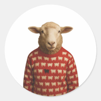 Sticker Rond Mouton portant un pull de mouton noir