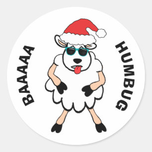 Sticker Rond Moutons amusants Père Noël Baa Humbug Noël