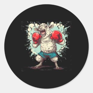 Sticker Rond Moutons de boxe avec gants de boxe Kickboxing Drôl