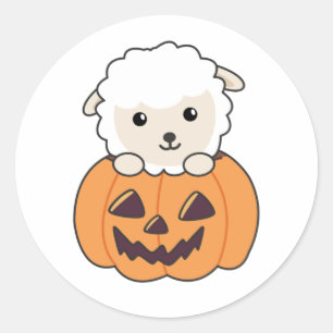 Sticker Rond Moutons En Citrouille Mignons Moutons Joyeux Hallo