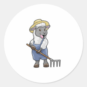 Sticker Rond Moutons fermiers avec gâteau et Casquette