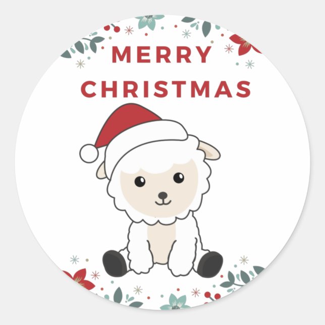 Sticker Rond Moutons Noël Moutons Animaux d'hiver Classique ron (Devant)
