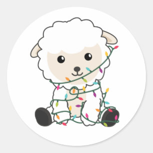 Sticker Rond Moutons Noël Neige Animaux d'hiver Moutons