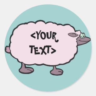 Sticker Rond Moutons roses,<YOUR TEXT>