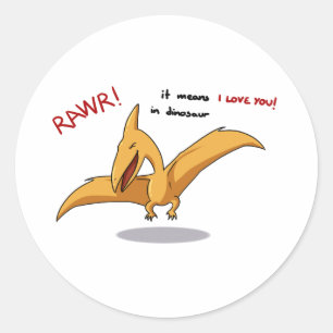 Sticker Rond moyens mignons de rawr de dinosaure je t'aime