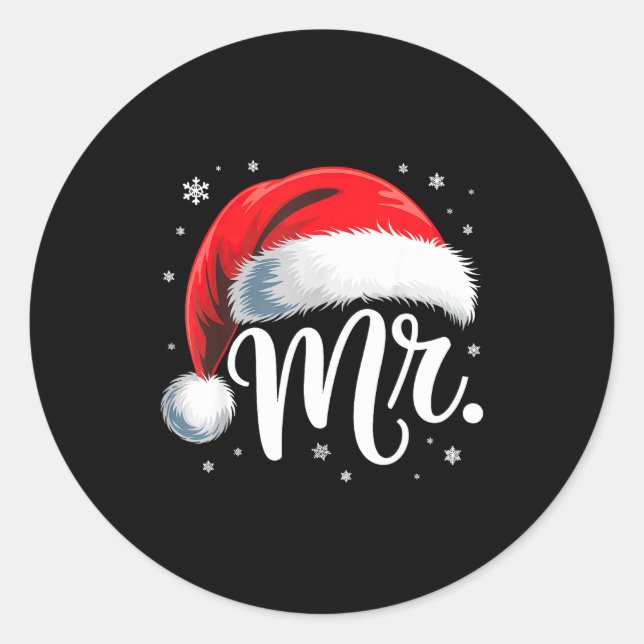 Sticker Rond Mr And Mrs Claus Couples Matching  (Devant)
