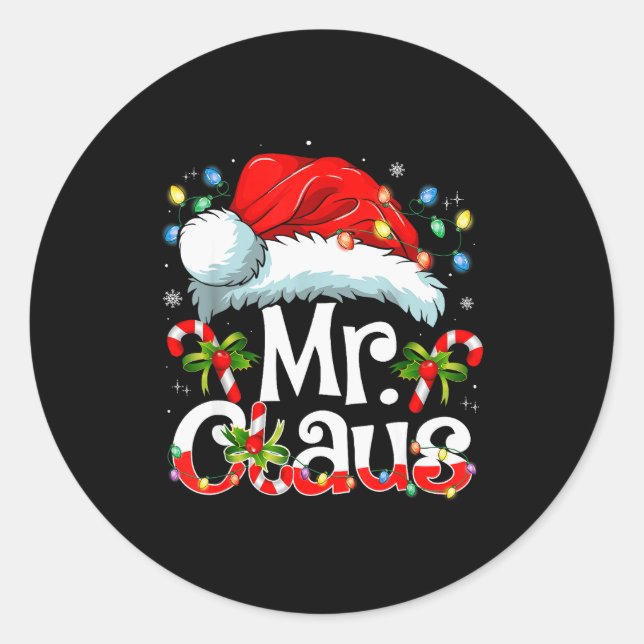 Sticker Rond Mr And Mrs Claus Couples Matching Christmas Pajama (Devant)