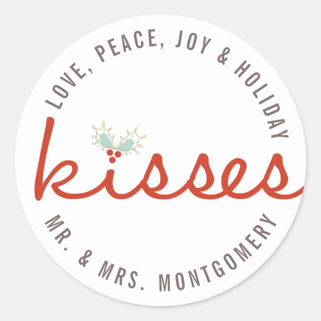 Sticker Rond Mr & Mrs 1st Christmas Mistletoes Mariage de vacan (Devant)