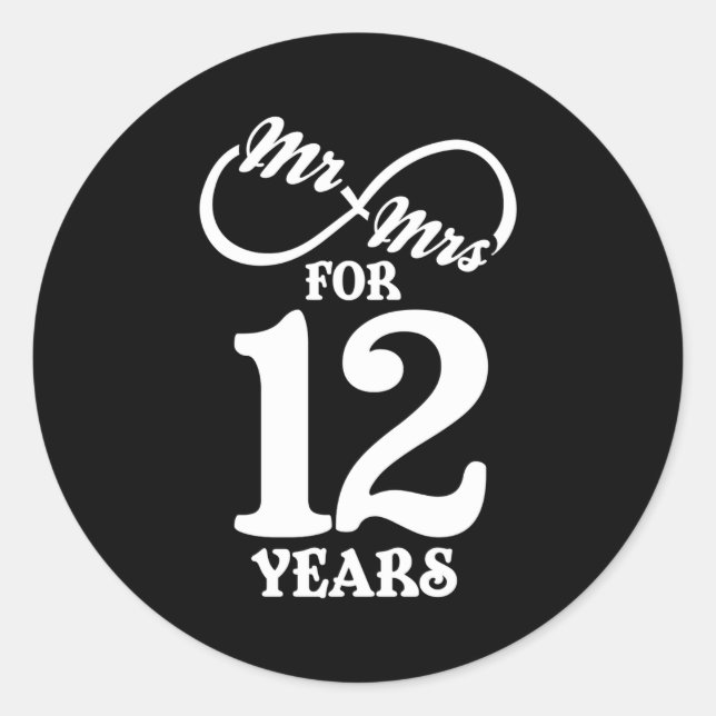 Sticker Rond Mr Mrs For 12 Years 1st Wedding Anniversary  (Devant)
