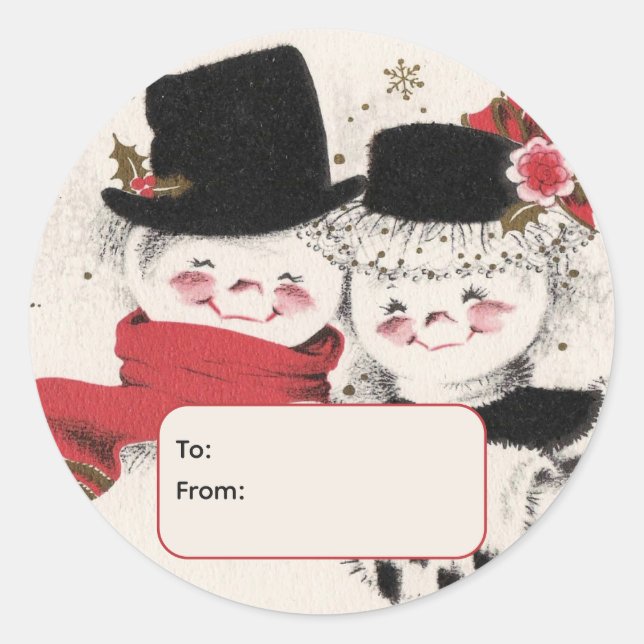 Sticker Rond Mr. & Mrs. Snowman Personalized To and From (Devant)