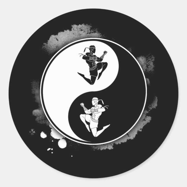Sticker Rond Muay Thai Martial Arts Thai Boxing Yin Yang Coach (Devant)