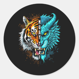 Sticker Rond Muay Thai Tiger Dragon Fusion Art