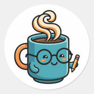 Sticker Rond Mug à café Kawaii mignon portant des lunettes de l