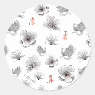 Sticker Rond Mulan "Loyal Brave True" Fleur & Motif d'esprit
