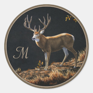 Sticker Rond Mule Deer Buck Automne Trophée Antlers Monogramme