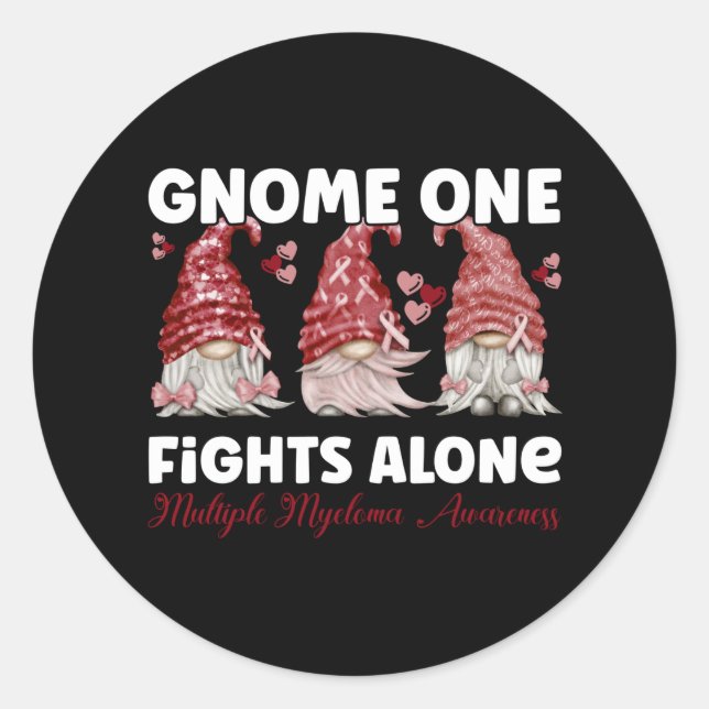 Sticker Rond Multiple Myeloma Cancer Burgundy Ribbon Gnome (Devant)