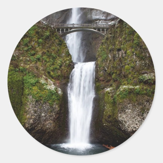 Sticker Rond Multnomah Falls dans les gorges de Columbia (Devant)