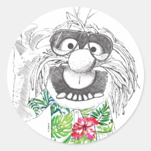 Sticker Rond Muppets   Animal Dans Une Chemise Hawaïenne