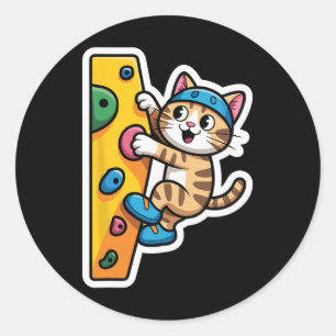 Sticker Rond Mur de bouldering de chat grimpant Mème