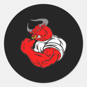 Sticker Rond Muscle Gym Taureau de l'Humour levant poids W