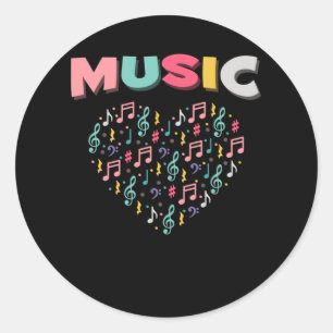 Sticker Rond Music Love Colorful Treble Clef Musical Note Coeur