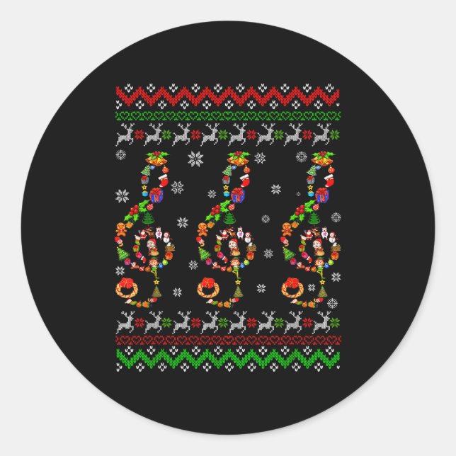 Sticker Rond Music Note Christmas Ugly Sweater Musical Teacher  (Devant)