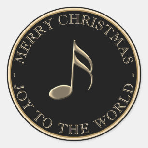Sticker Rond Music Note Enveloppe Métallic Gold Black Holiday