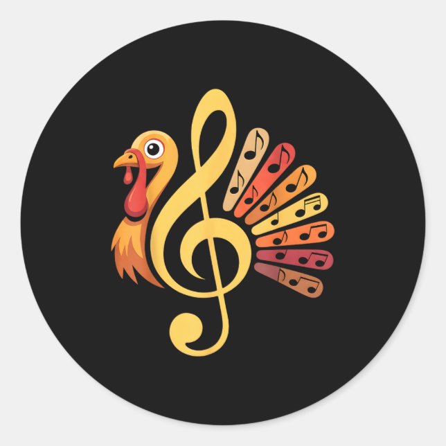 Sticker Rond Music Note Symbol Turkey Teacher Fall Thanksgiving (Devant)