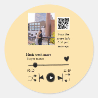 Sticker Rond Music player personalized couple love q r code tex