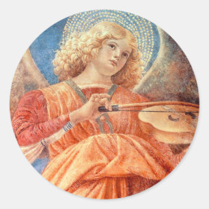Sticker Rond Musical angel playing the violin fresco