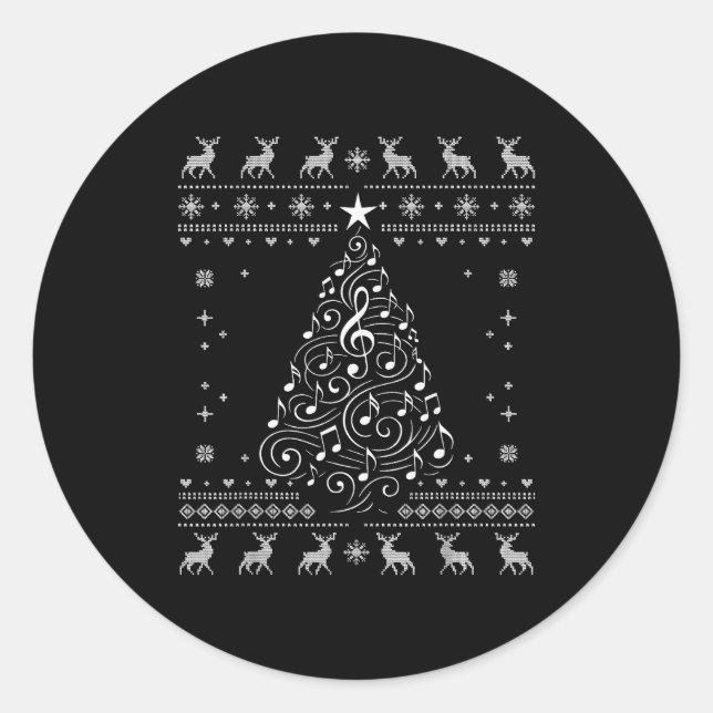 Sticker Rond Musical Notes Tree Christmas Ugly Sweater Xmas  (Devant)