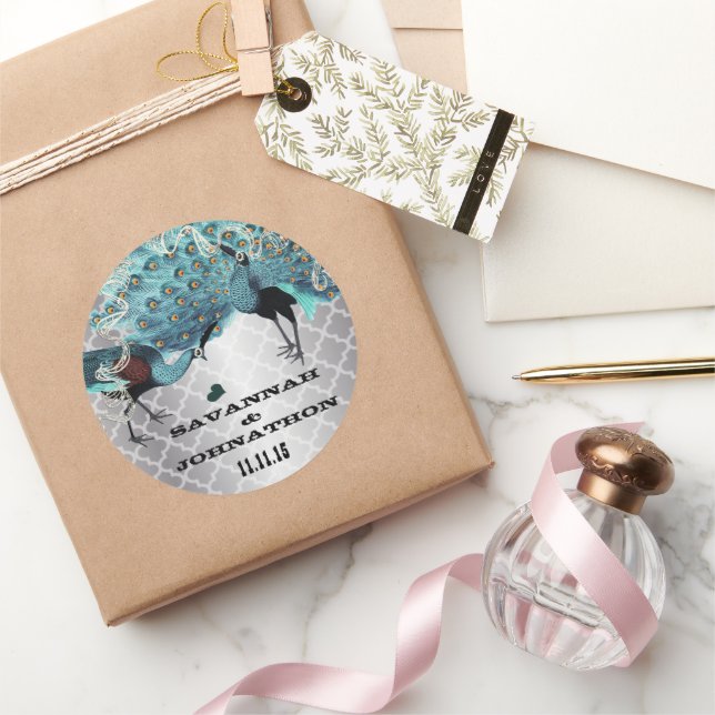 Sticker Rond Musical Peacock Silver Marocain Aqua Mariages (Cadeaux)