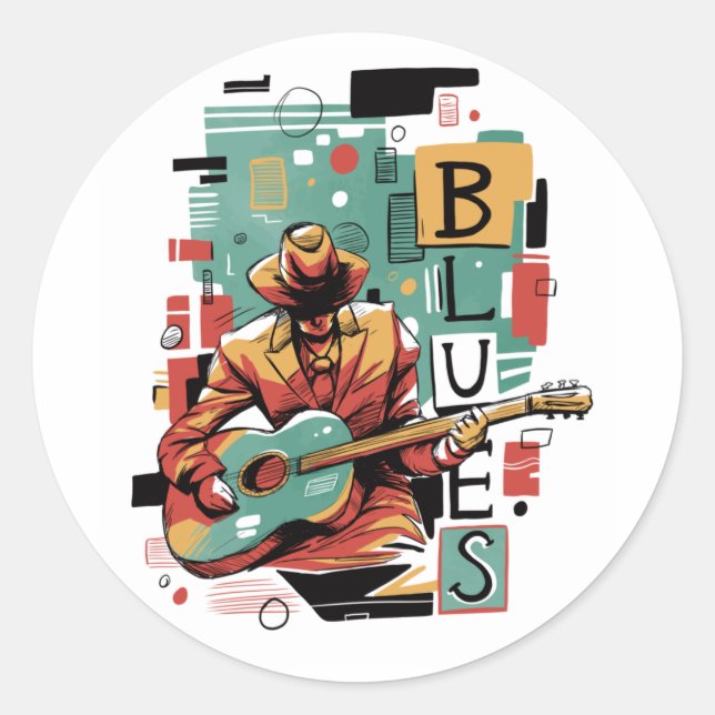 Sticker Rond Musicien blues abstrait (Devant)