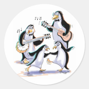 Sticker Rond musicien pingouin