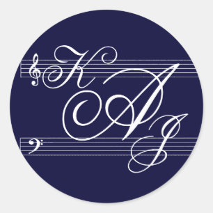 Sticker Rond Musiciens en amour Marine sur blanc