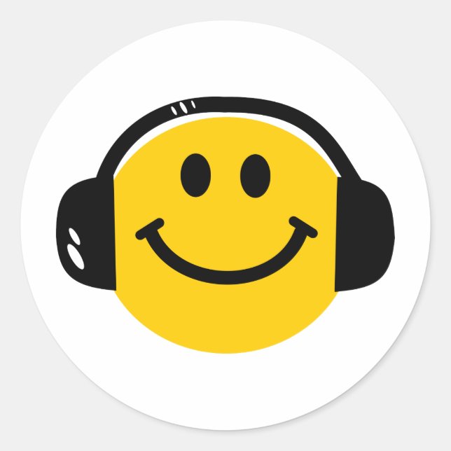 Sticker Rond Musique Aimer un visage heureux avec casques (Devant)