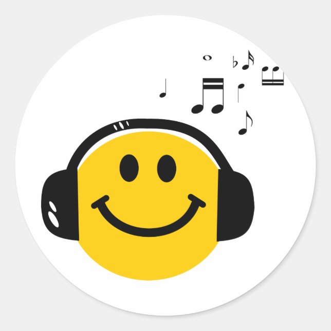Sticker Rond Musique Aimer un visage heureux avec casques (Devant)