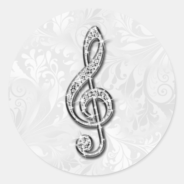 Sticker Rond Musique de diamant imprimée motif floral damassé (Devant)